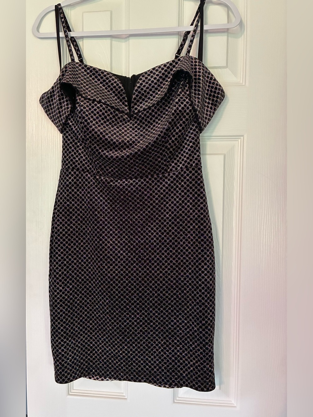 B. Smart Black Velvet Gold Glitter Off-Shoulder Mini Dress